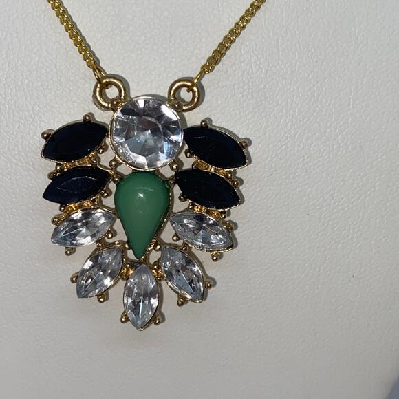 Gold-Tone Clear Black Green Rhinestone Necklace - Picture 3 of 7